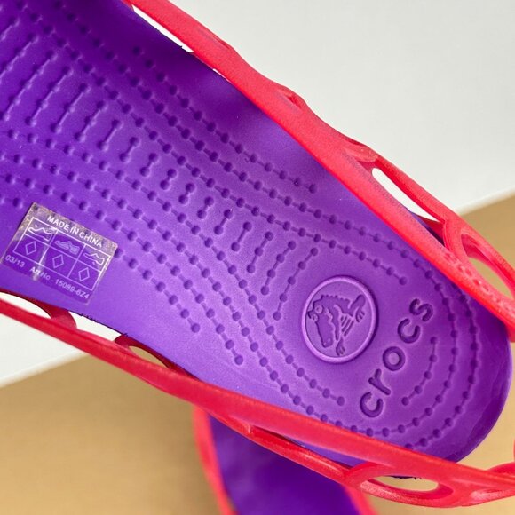 Crocs Adrina Jelly Ballet Flats Junior Girls 6 Pink Purple Circles Slip On Open - Picture 9 of 10